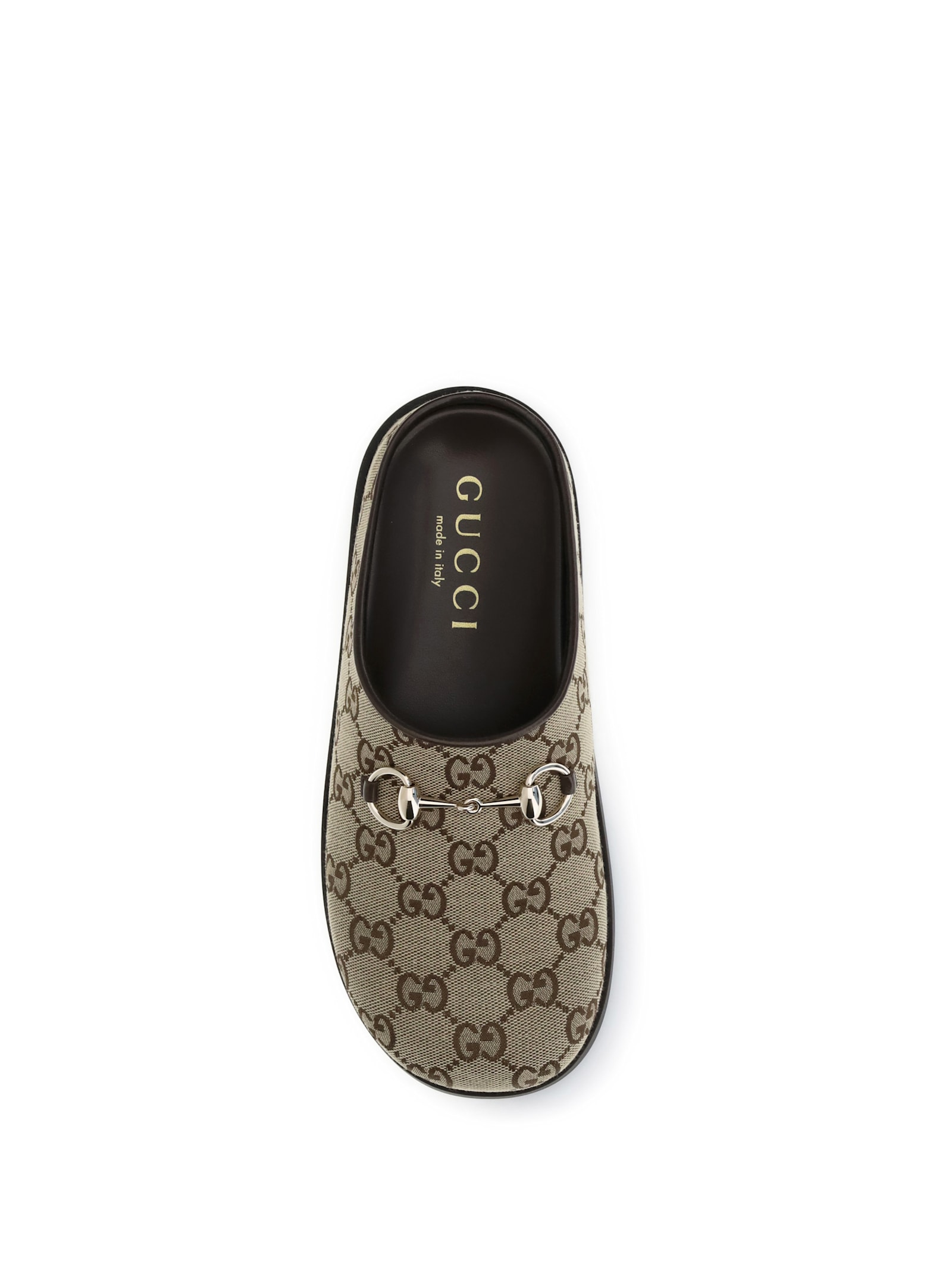 Gucci Gg Monogram Horsebit Flat Mules In Brown