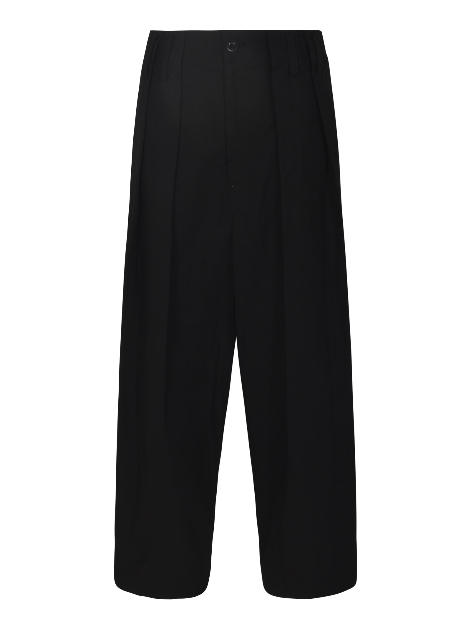 Yohji Yamamoto Pleat Detail Straight Leg Plain Trousers In Black