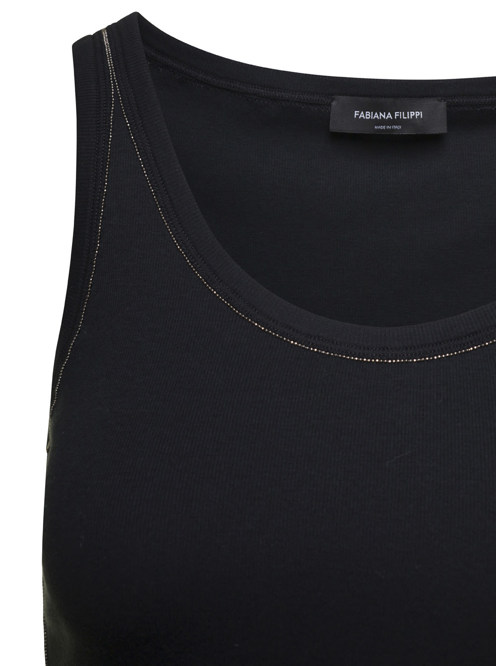 Shop Fabiana Filippi Black Tank Top With Bead-embellishment In Cotton Woman