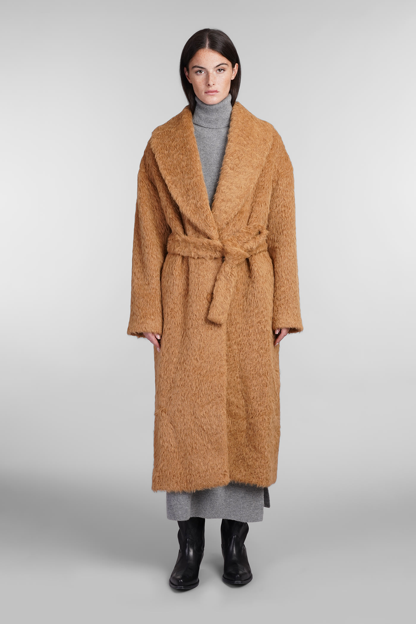 Shop Golden Goose Coat In Leather Color Wool