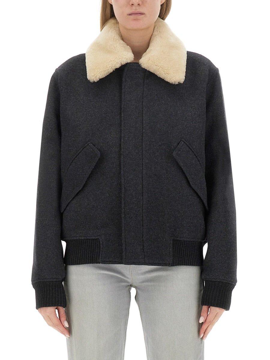 Shop Ami Alexandre Mattiussi Shearling Collar Jacket In Grey