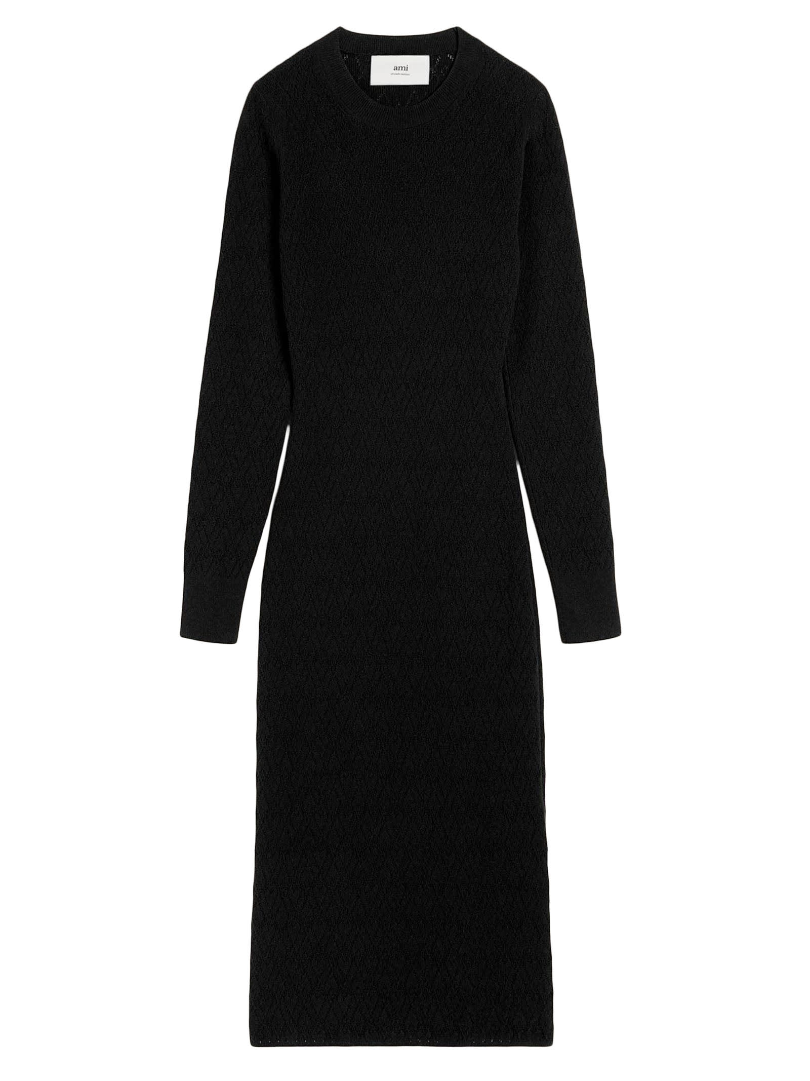 Black Midi Dress In Cotton Wool