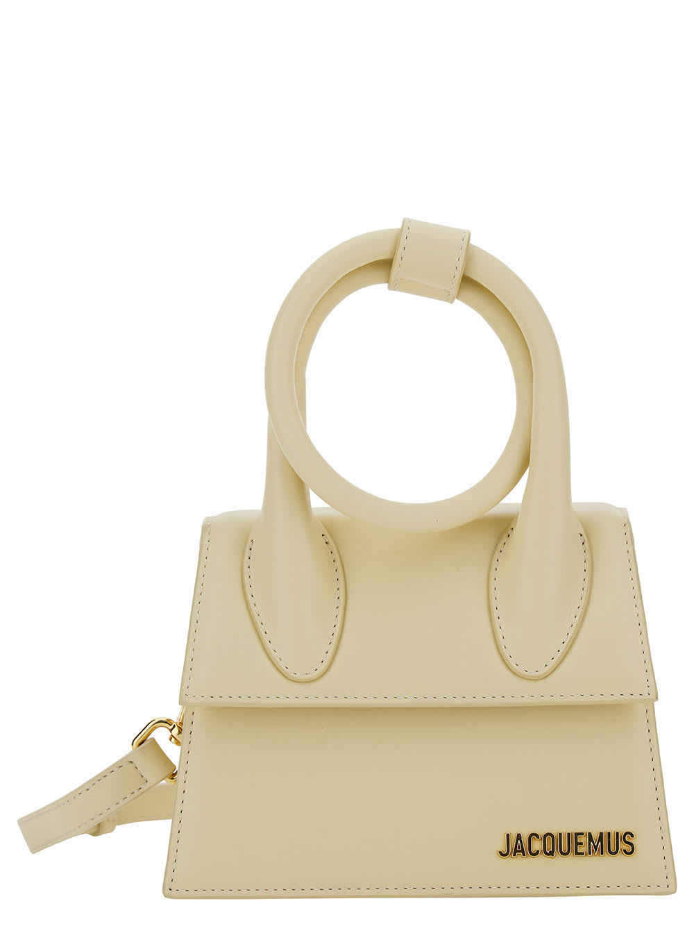 Shop Jacquemus Le Chiquito Noeud Ivory Crossbody Bag With Logo In Leather Woman In Beige