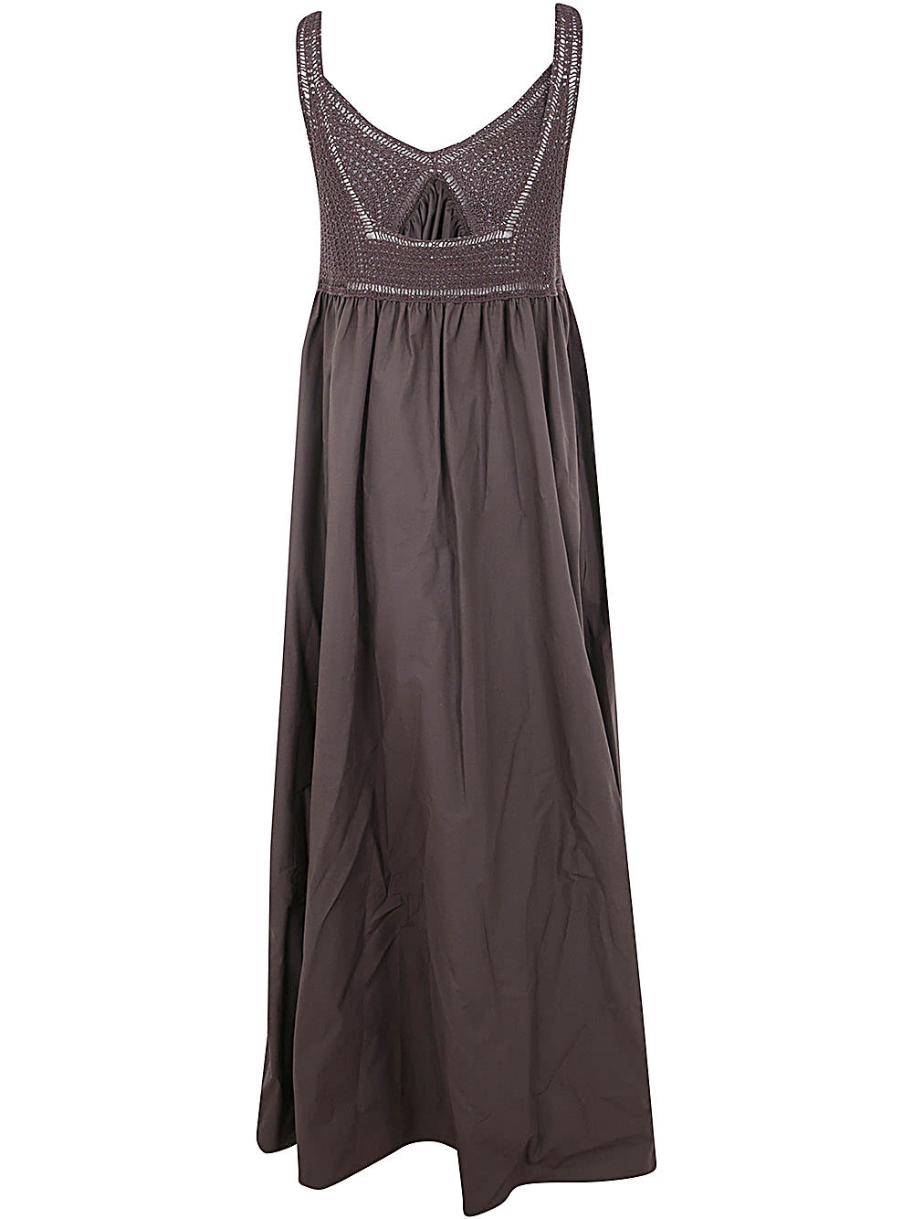 Shop P.a.r.o.s.h Crochet And Popeline Combined Dress In Dark Brown