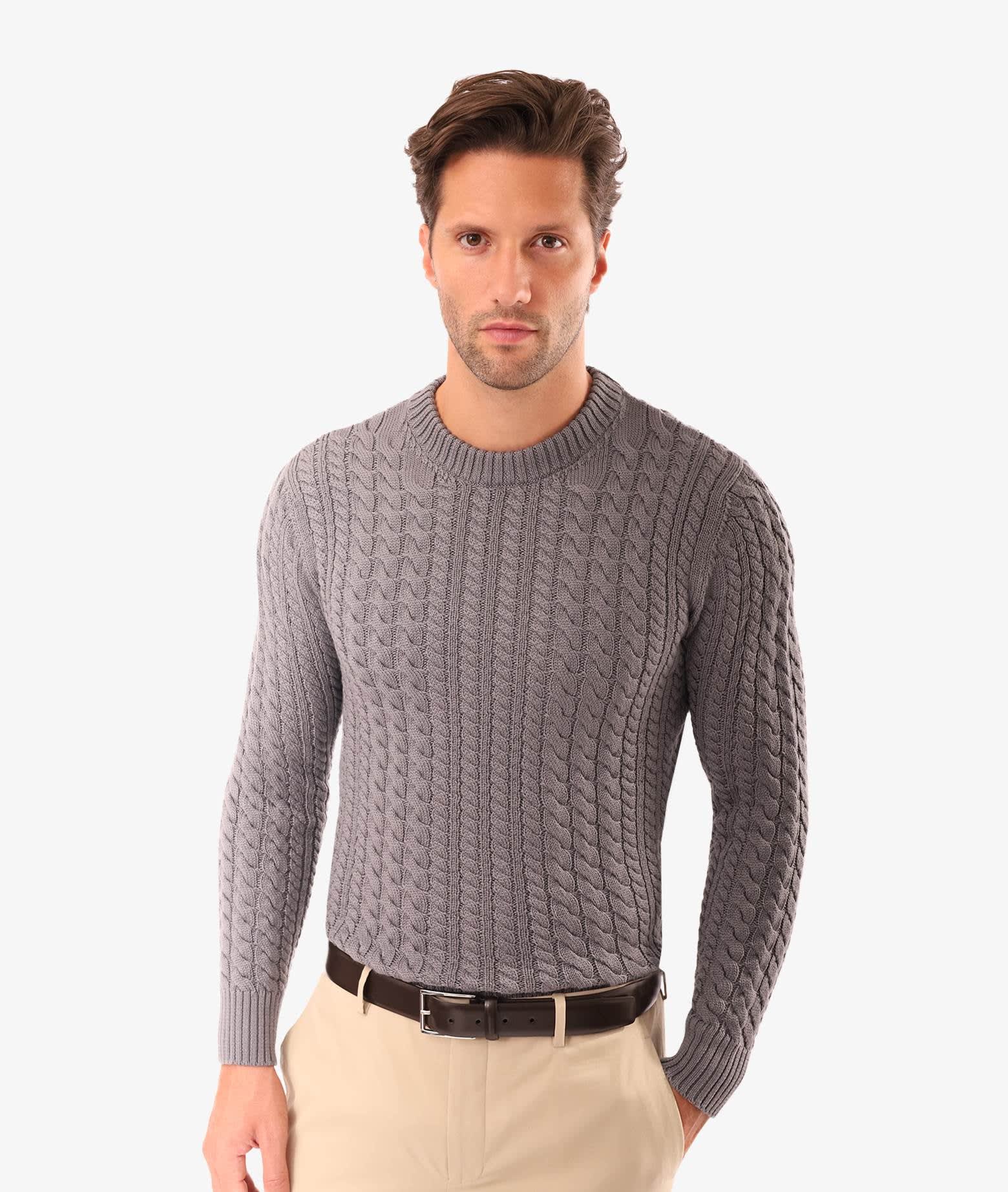 Larusmiani Cable Knit Sweater Col Du Pillon Sweater In Lightgray