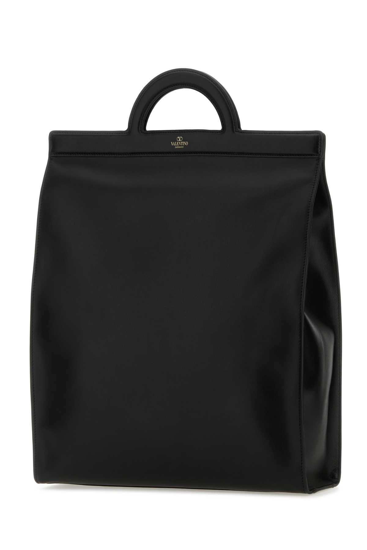 Shop Valentino Black Leather Shopping Bag In Nero
