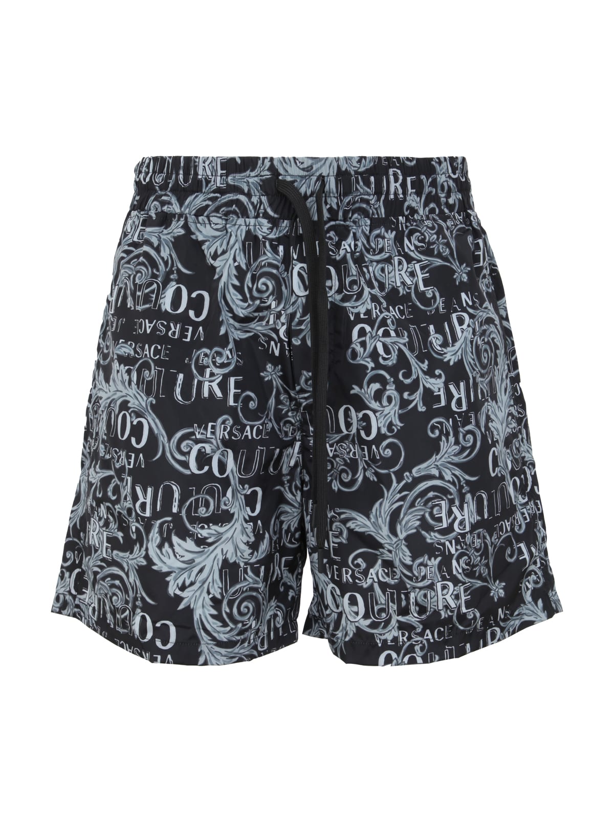 Shop Versace Jeans Couture Print Logo Couture Shorts In Steel