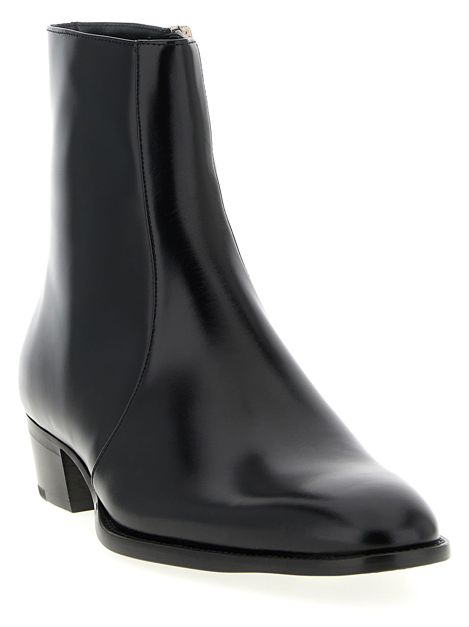 Saint Laurent Black Roman Boots In Smooth Leather In Black