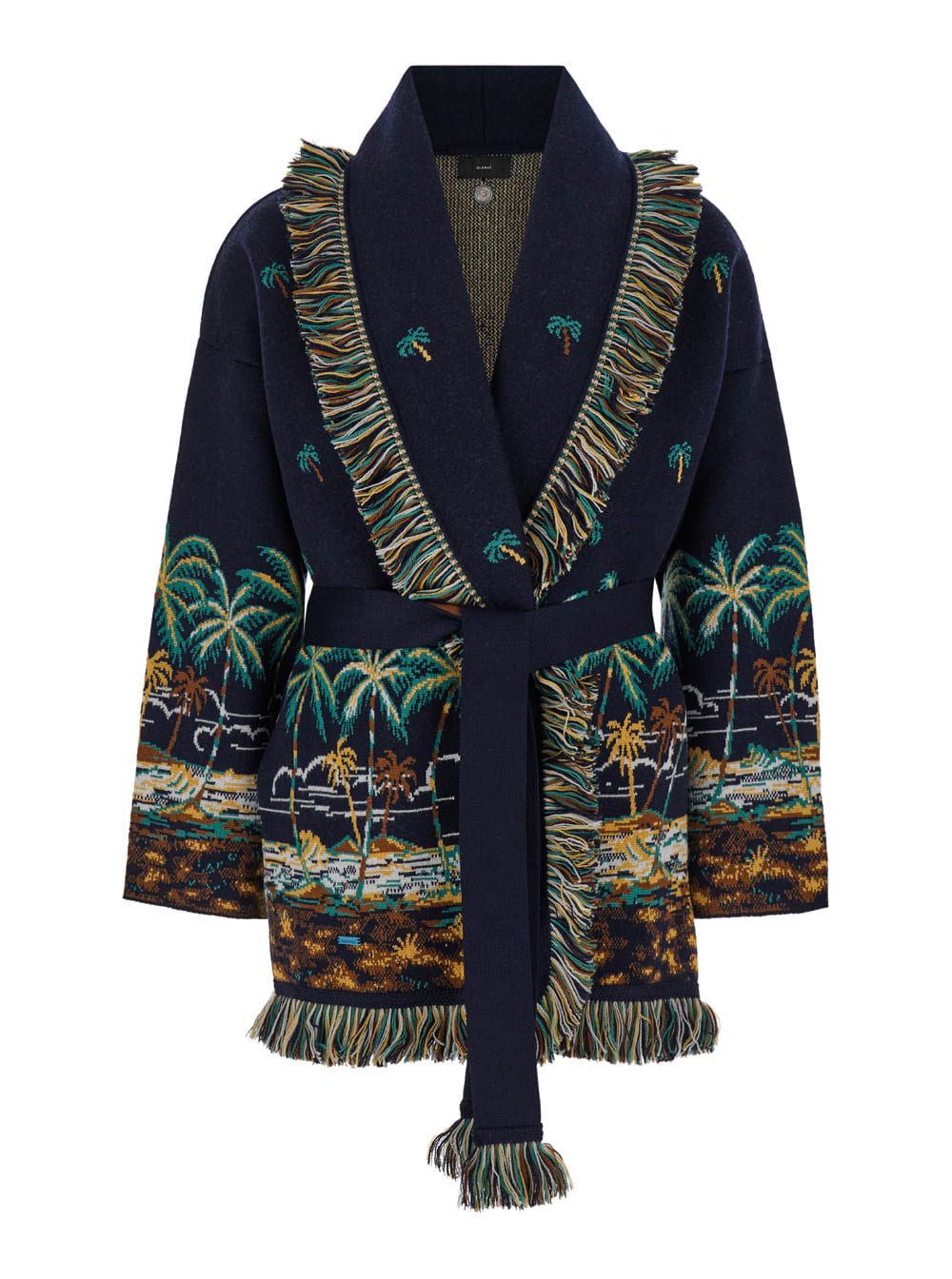 Shop Alanui Tale Of Hawaiian Blue Cardigan With Belt In Wool Woman