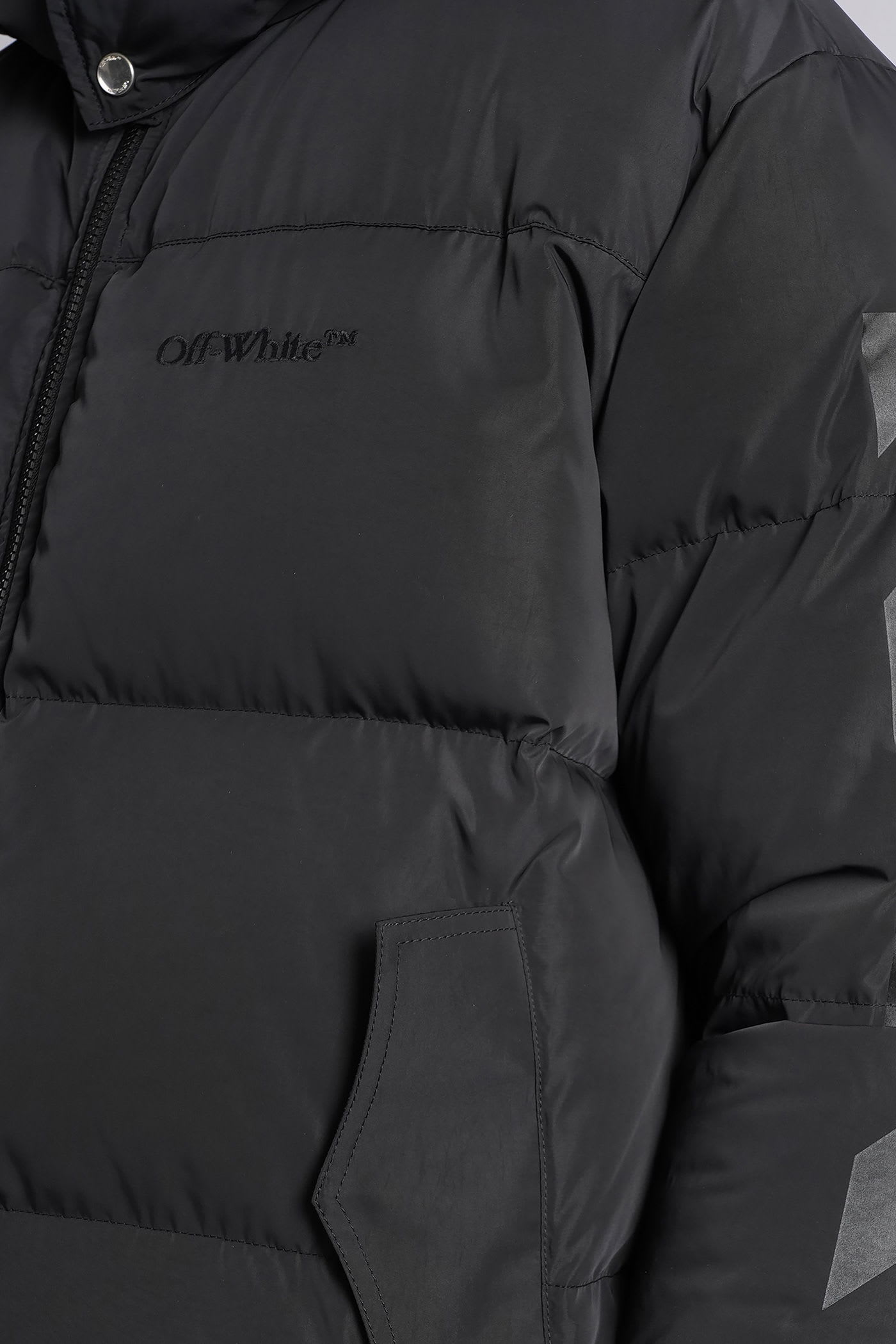 Off-white Hooded Padded Quilted Jacket Pockets In Black