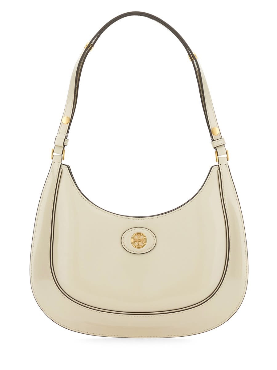 Tory Burch Robinson Brushed Leather Crescent Bag In White