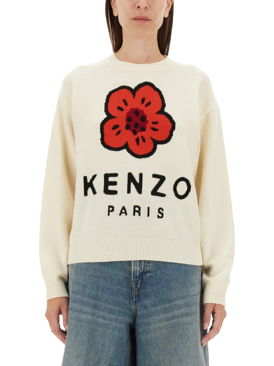 Shop Kenzo Boke Flower Wool Sweater In White