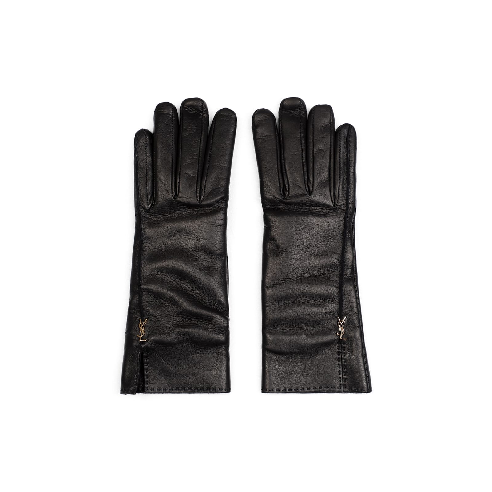 Shop Saint Laurent Ysl Rivet Gloves In Black