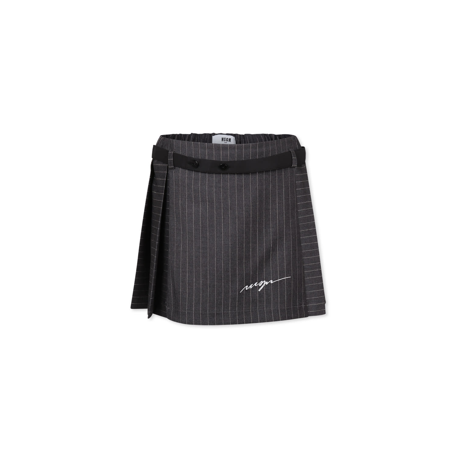 Msgm Gray Skirt For Girl With White Logo In Grey