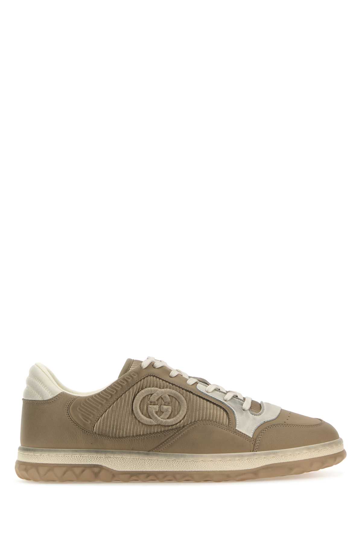 Shop Gucci Cappuccino Leather And Fabric Sneakers In Oatofwhoaoaoao