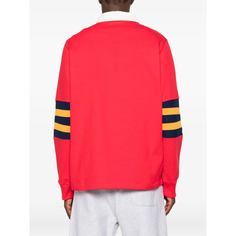 Champion Stripe-detail Long-sleeve Polo Shirt In Red