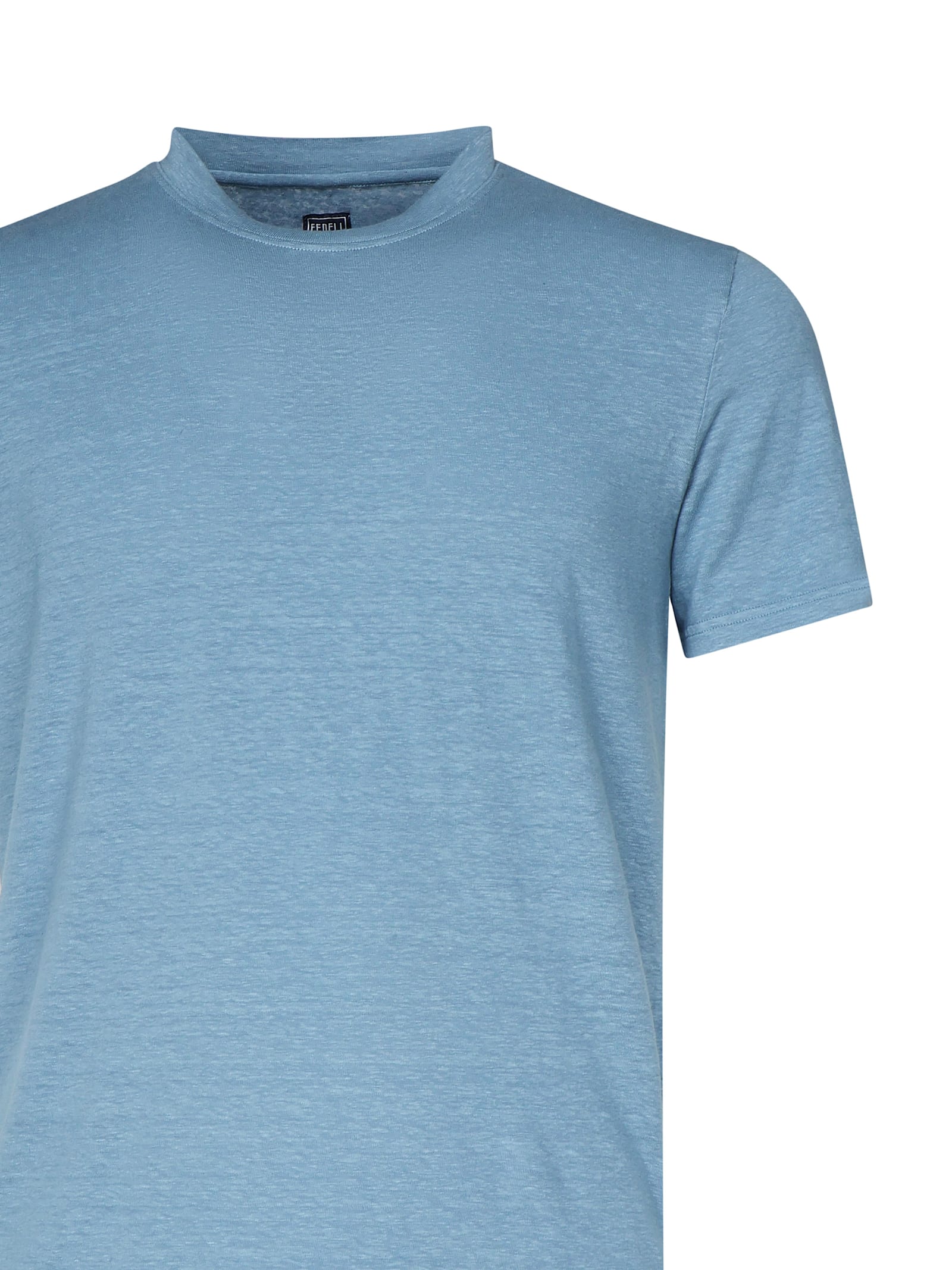Fedeli Melange Linen Short-sleeved T-shirt In Blue