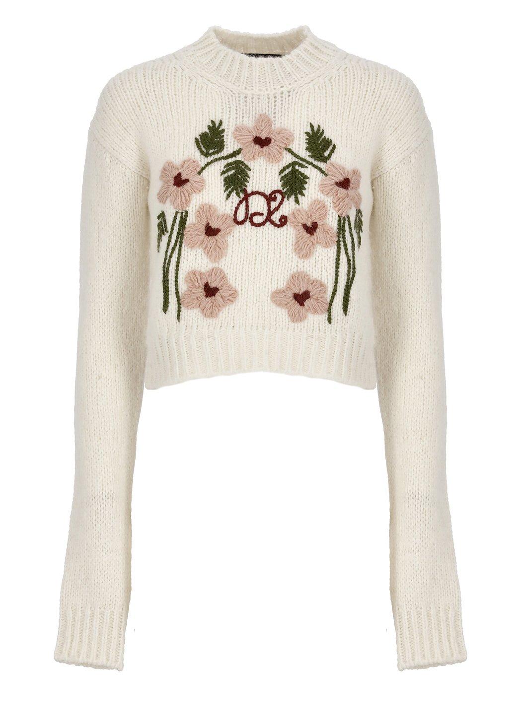 Floral-embroidered Cropped Jumper