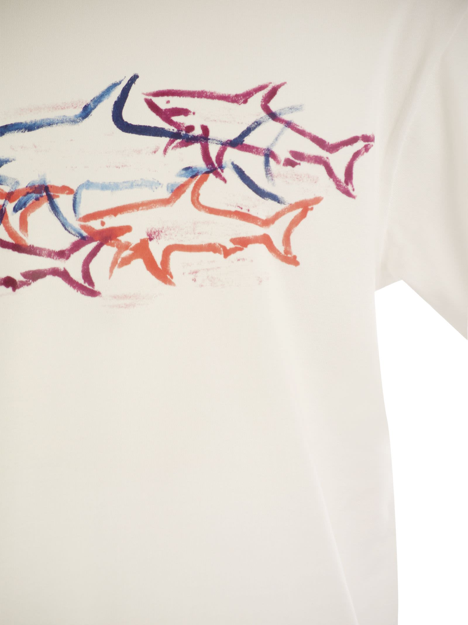 Shop Paul&amp;shark Cotton T-shirt With Shark Print In White
