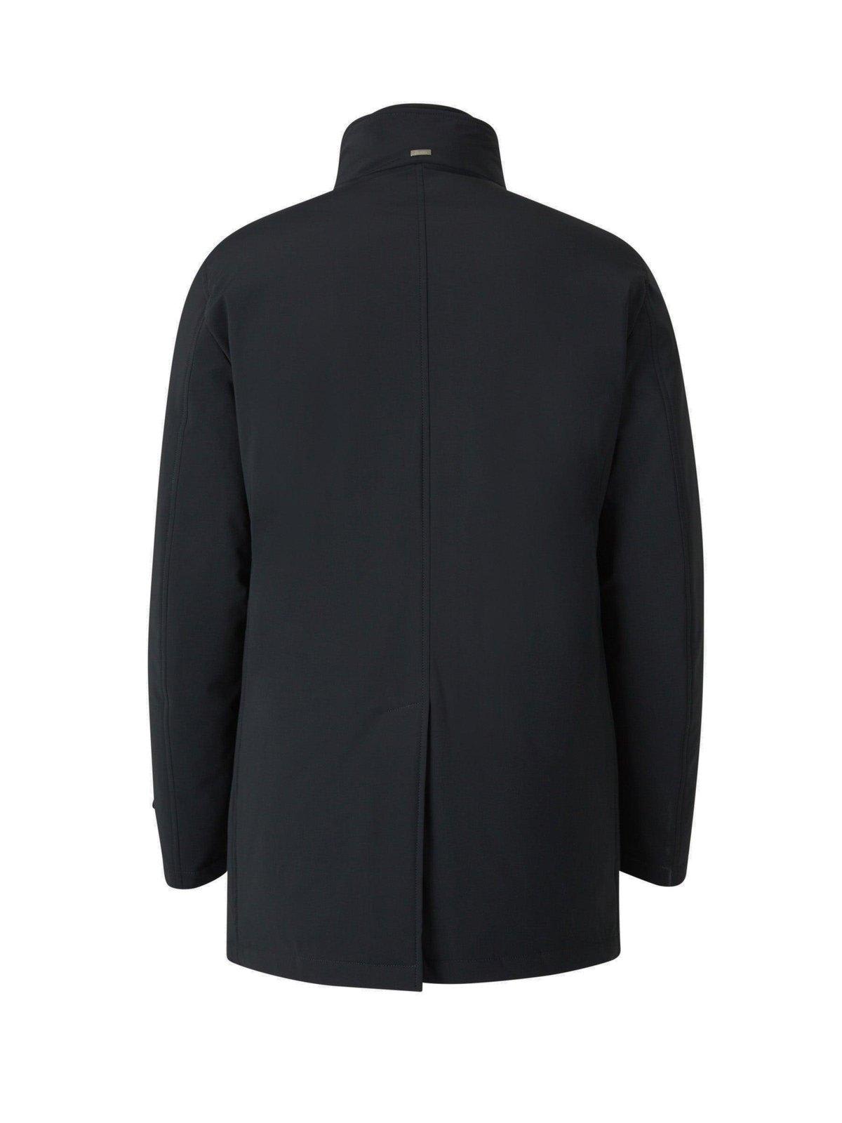 Herno Double-breasted Black Peacoat With High Collar In Blue