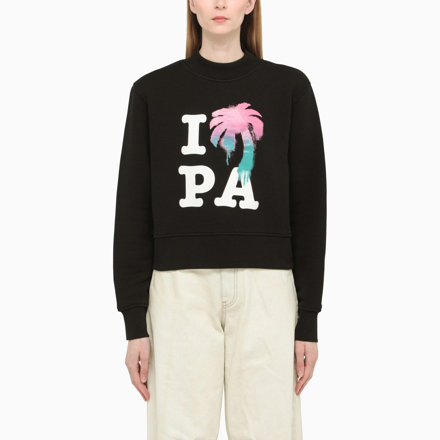 Shop Palm Angels I Love Pa Black Crewneck Sweatshirt