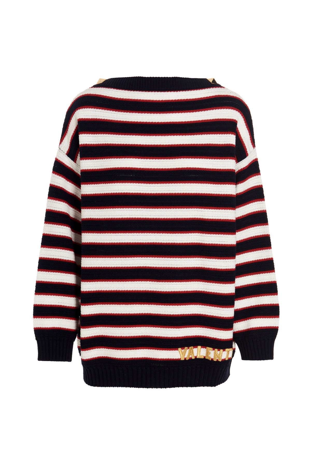 Valentino Logo Studded Striped Sweater
