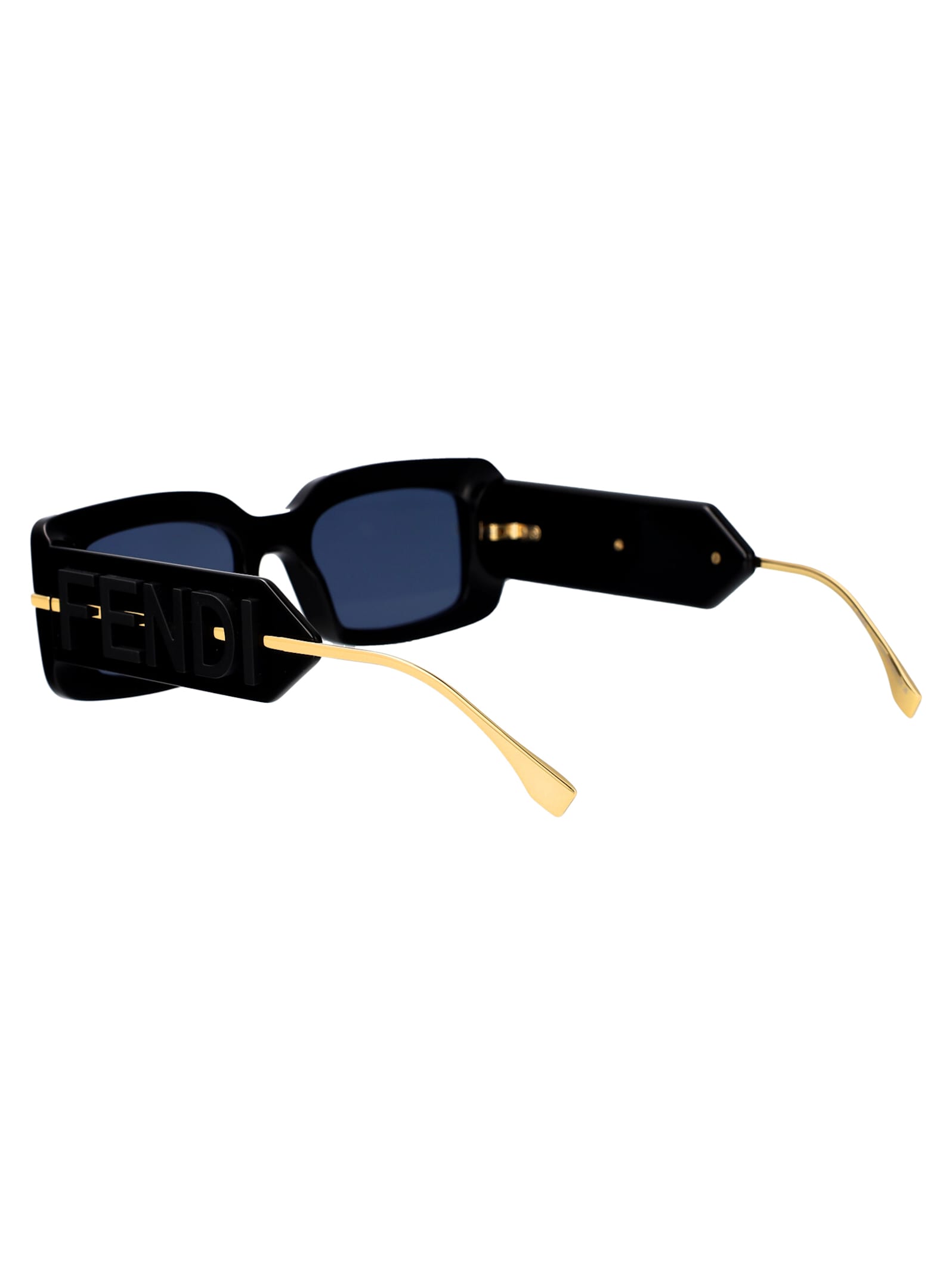 Shop Fendi Graphy Sunglasses In 01v Shiny Black / Blue