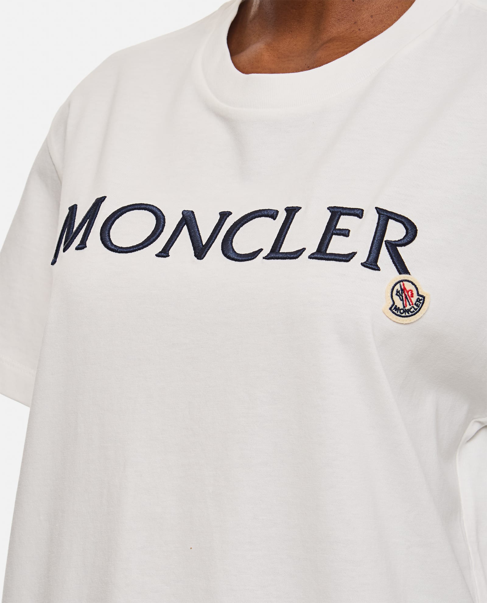 Shop Moncler Regular T-shirt W/printed Front Logo In White