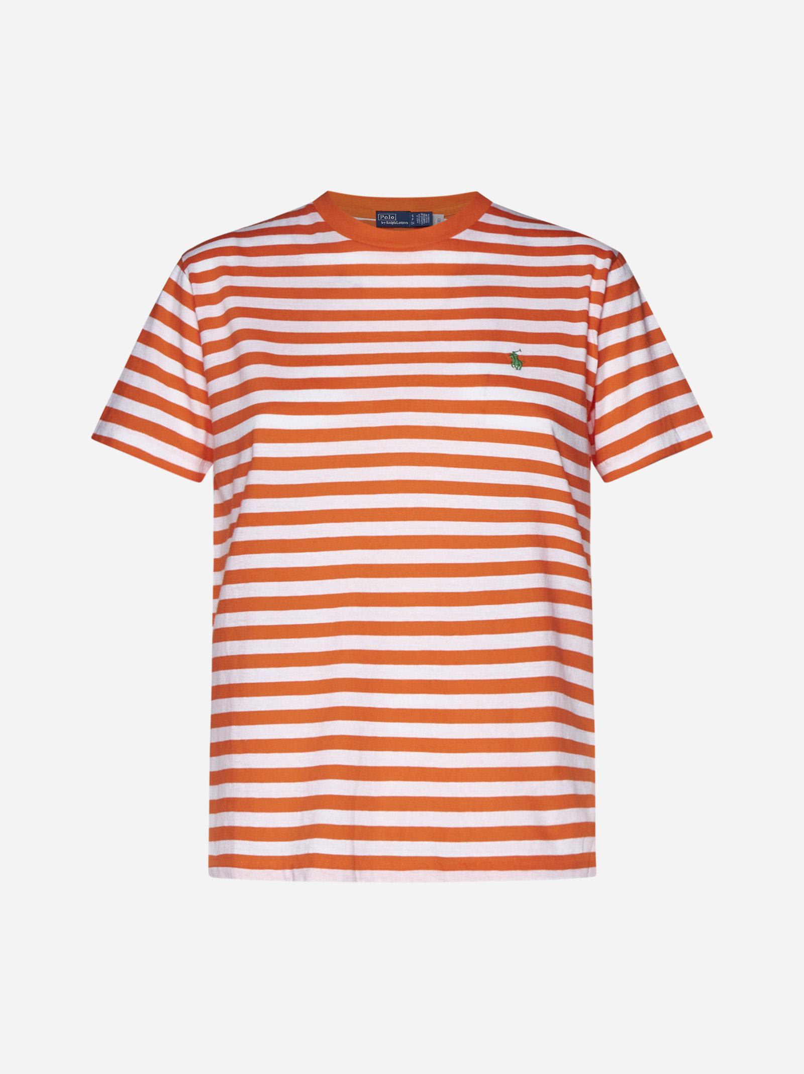 Shop Ralph Lauren Striped Cotton T-shirt In Orange White