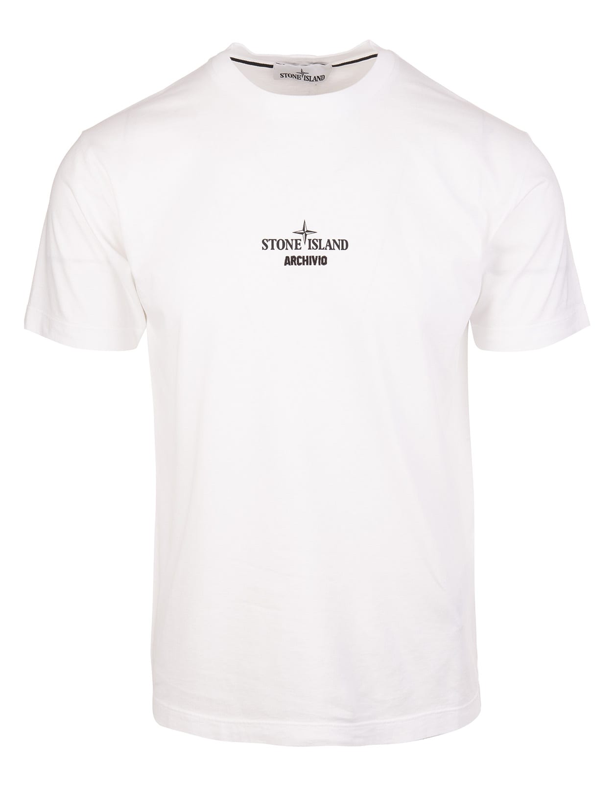 Stone Island T-shirts WHITE COTTON LOGO-PRINT COTTON T-SHIRT