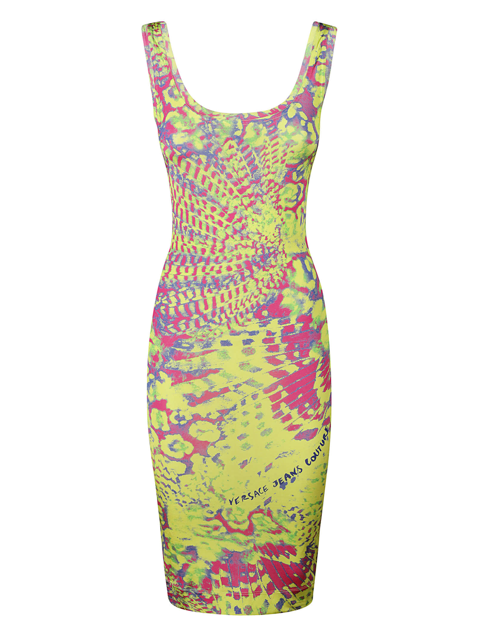 Shop Versace Jeans Couture Sleeveless Animalier Print Slim Dress In Multicolor