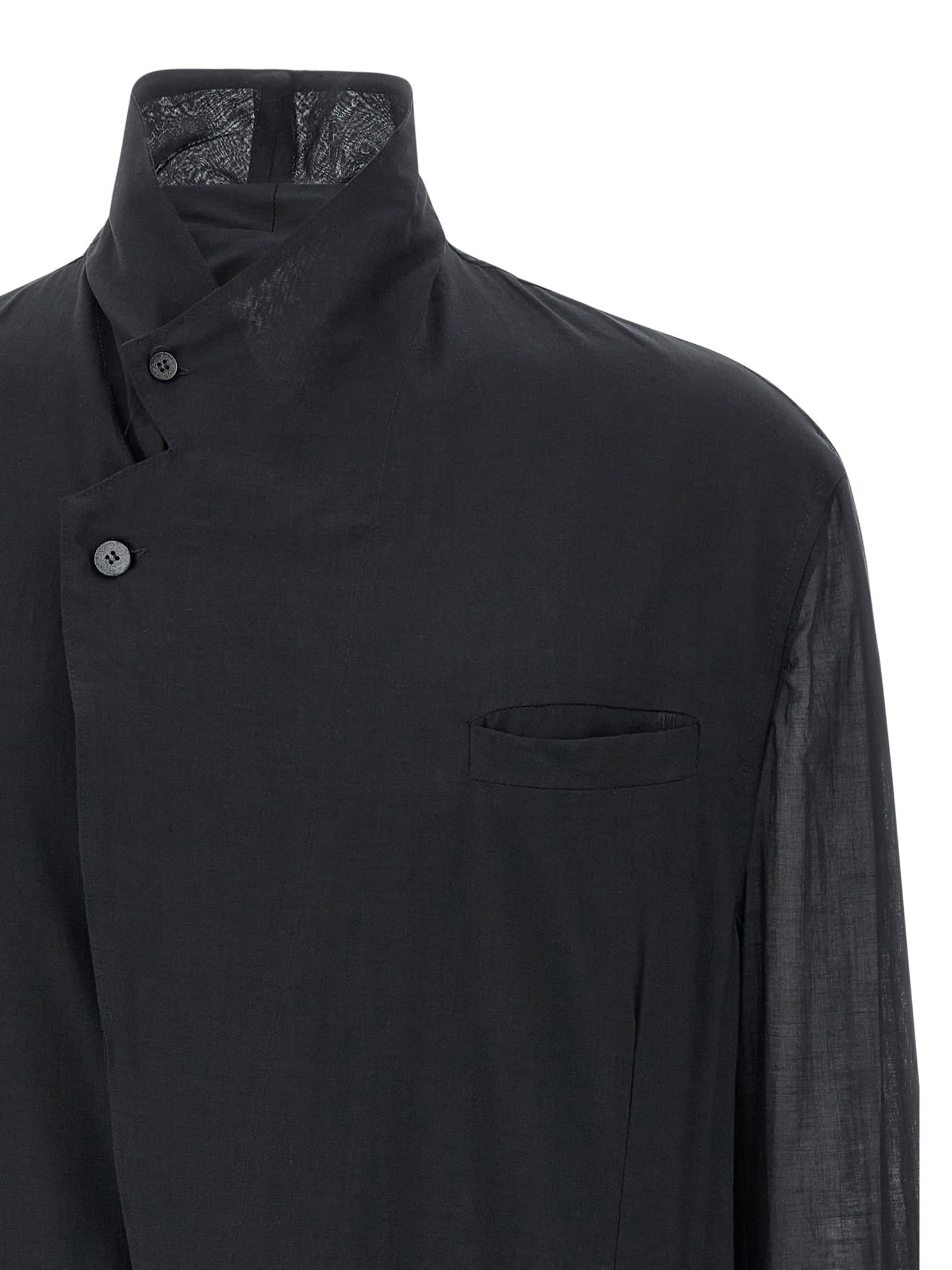 Magliano Sheer Fabric High Collar Front Pockets Jacket In Black