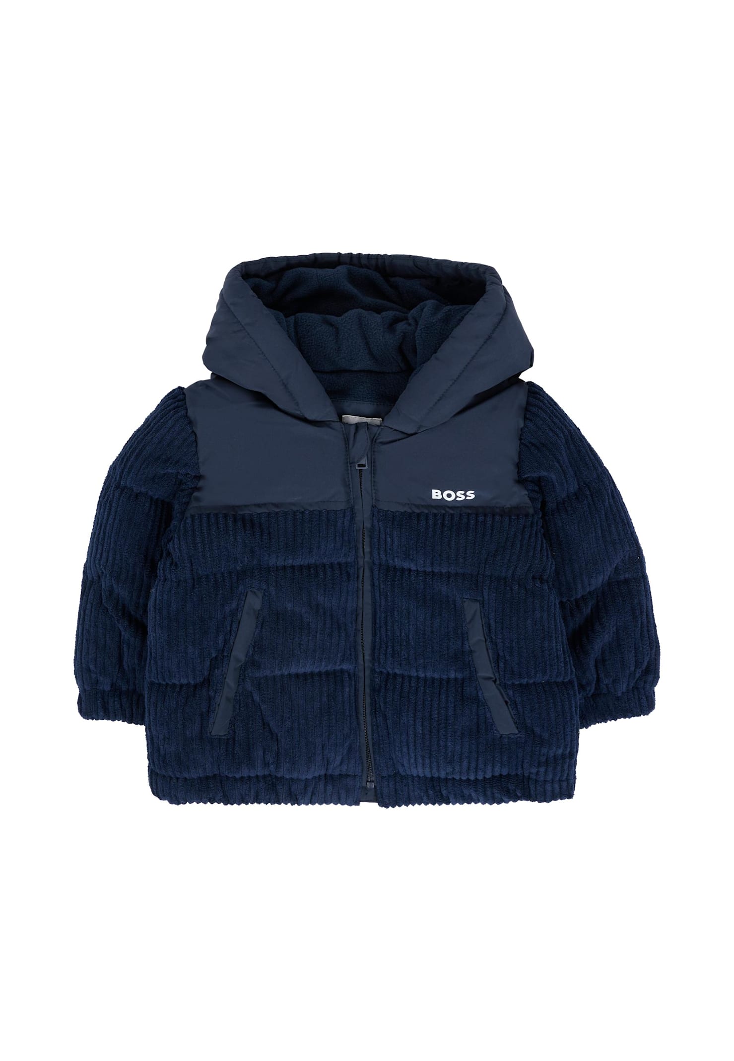 Hugo Boss Blue Down Jacket For Baby Boy With Logo