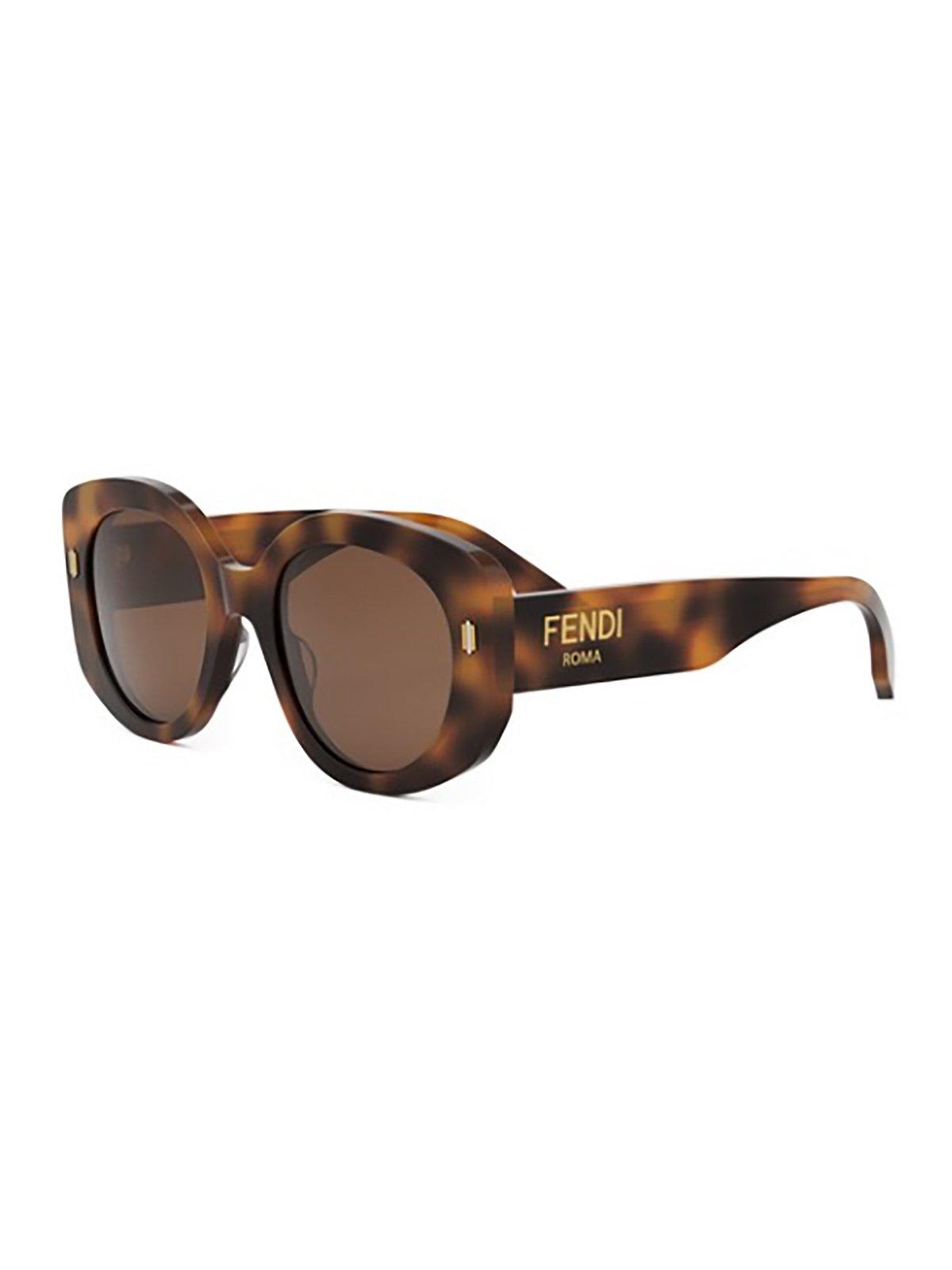 Shop Fendi Round Frame Sunglasses In 53e - Havana