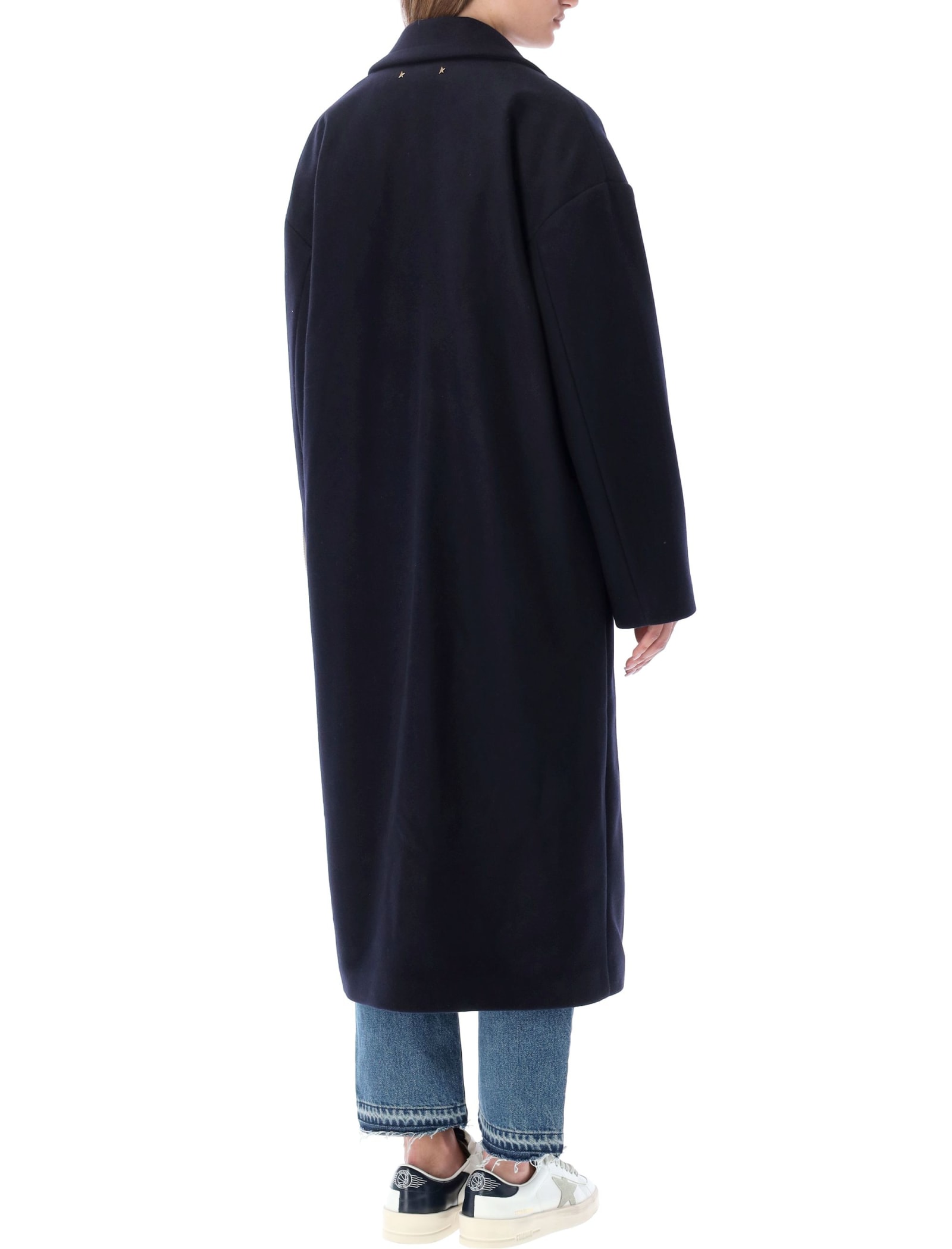 Golden Goose Heraldic Buttons Single-breasted Cocoon Coat In Black