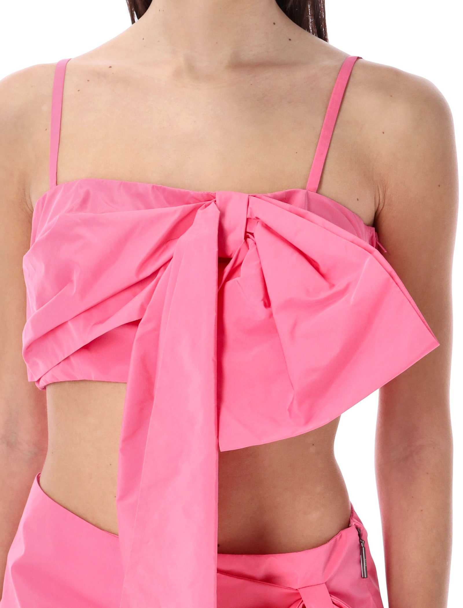 Shop Msgm Bow Mini Top In Pink
