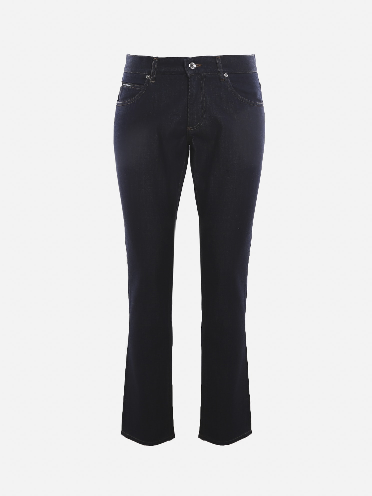 Dolce & Gabbana Cotton Denim Jeans With Leather Logo Plate