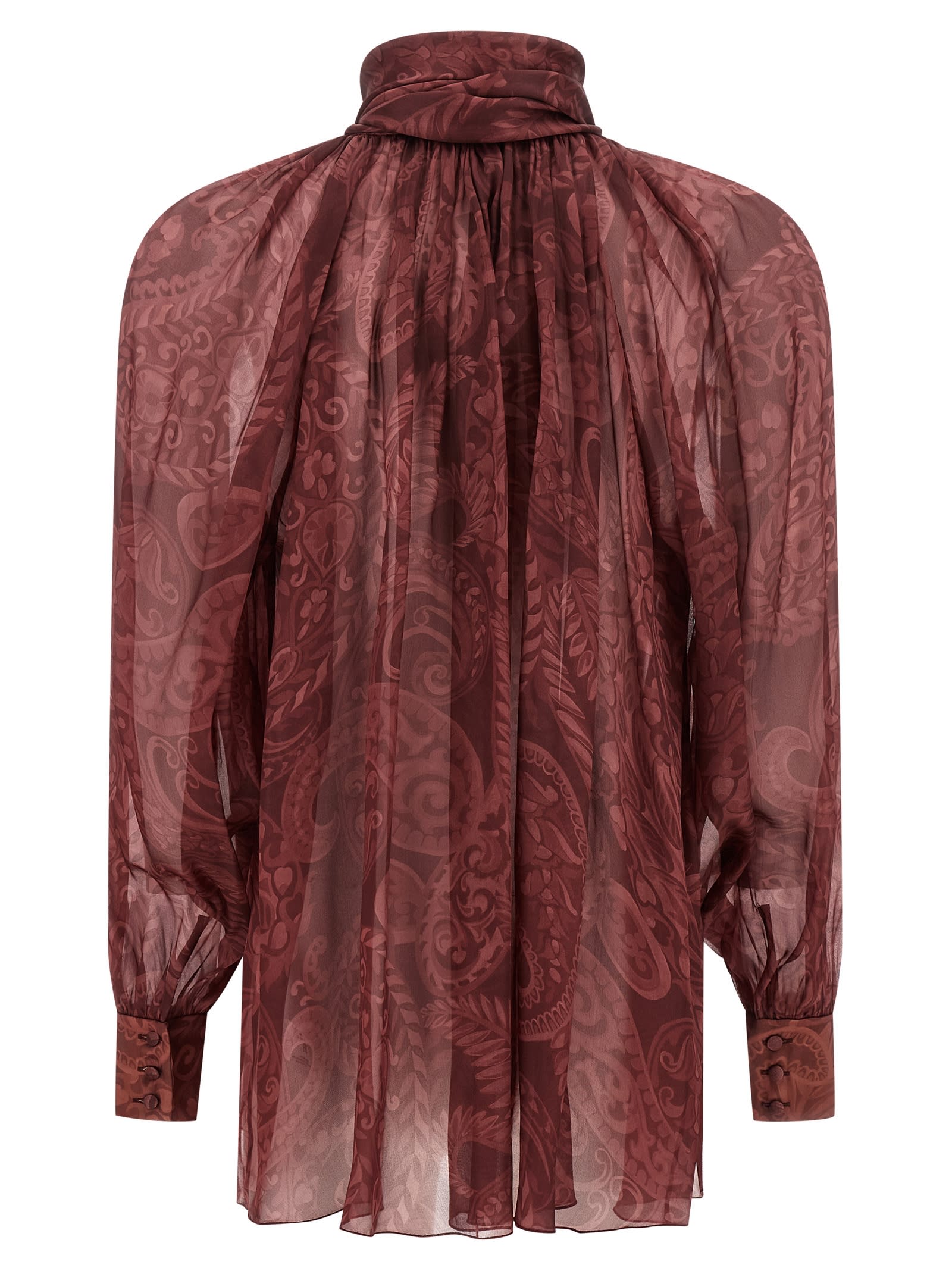 Etro Bow Blouse High Neck Long Sleeves In Brown