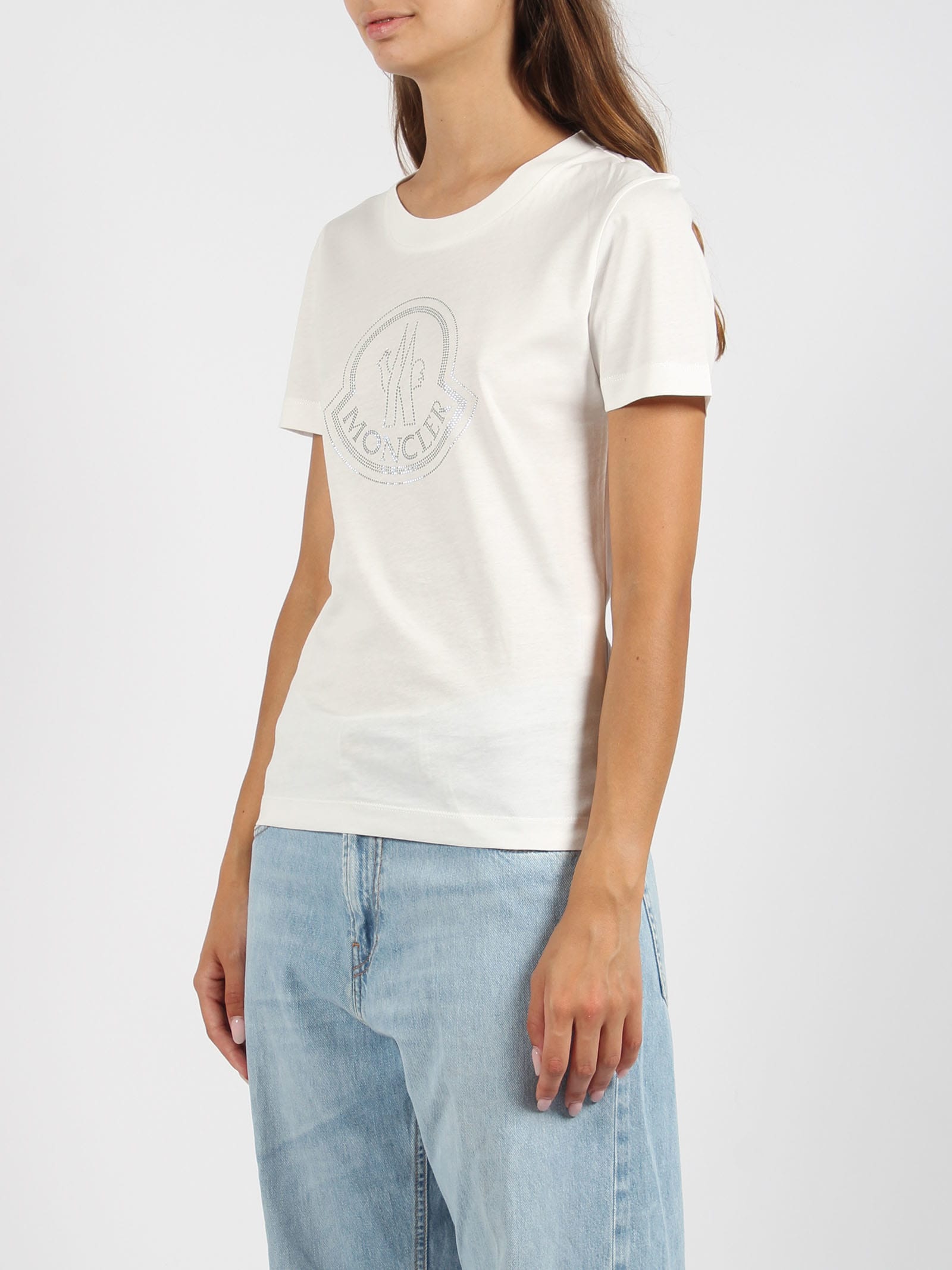 Shop Moncler Crystal Logo T-shirt In White