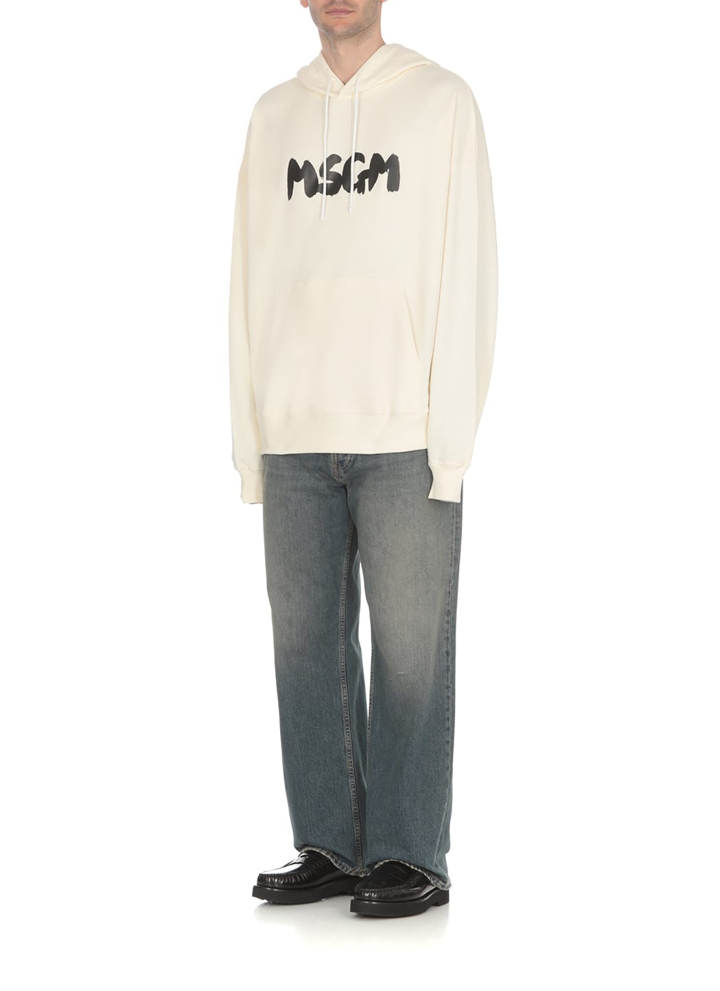 Shop Msgm Hoodie With Logo In Avorio