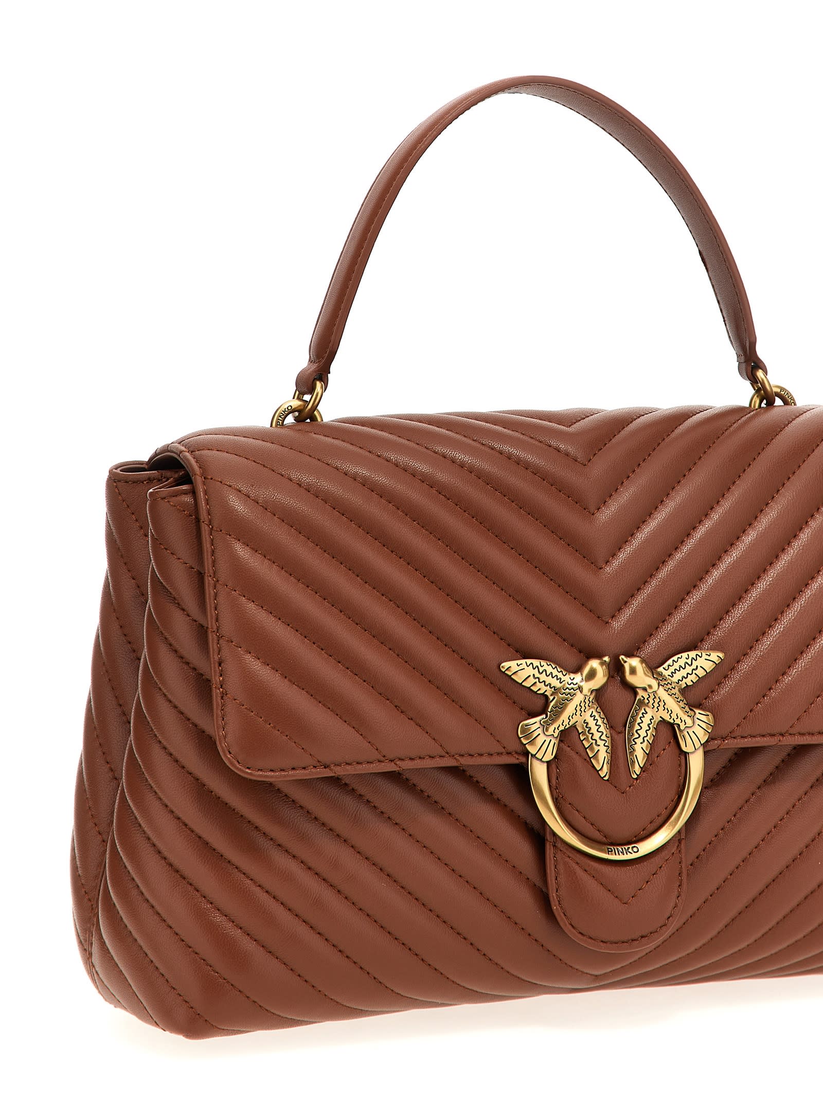Pinko Big Lady Love Bag Puff Chevron Handbag In Brown