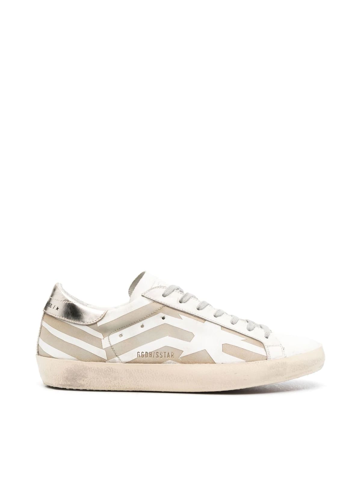 Golden Goose Super Star Leather Upper With Lasercut Flag And Star Suede Toe Laminated Heel