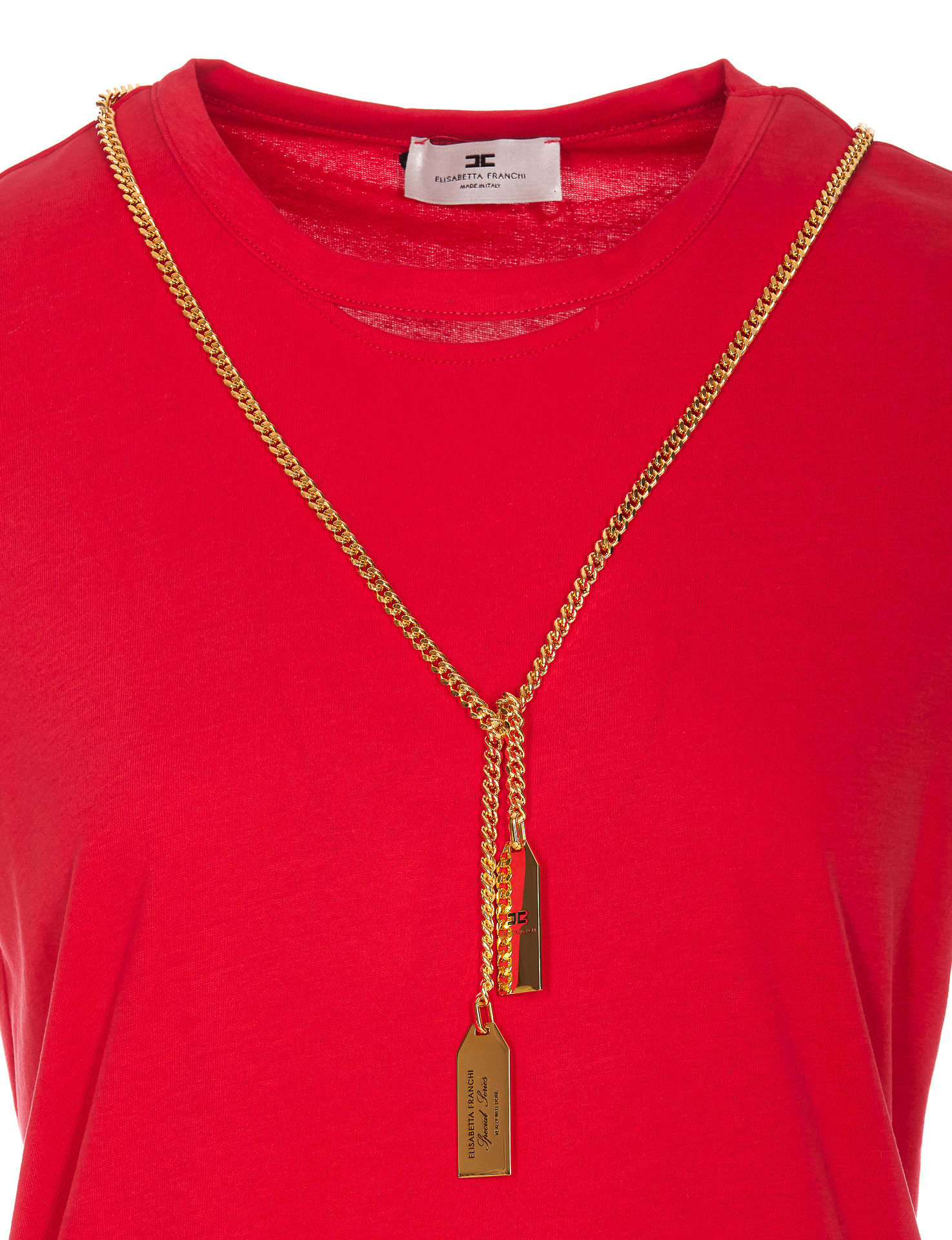 Shop Elisabetta Franchi Jersey T-shirt With Necklace In Red