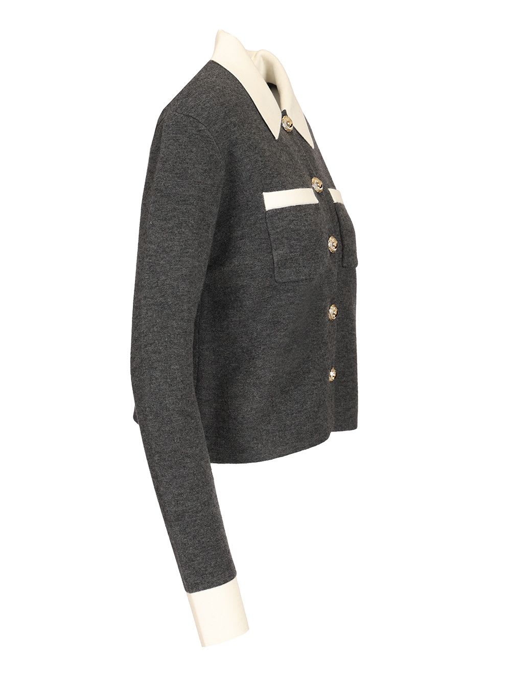 Self-portrait Contrast Collar Wool Blend Cardigan In Black