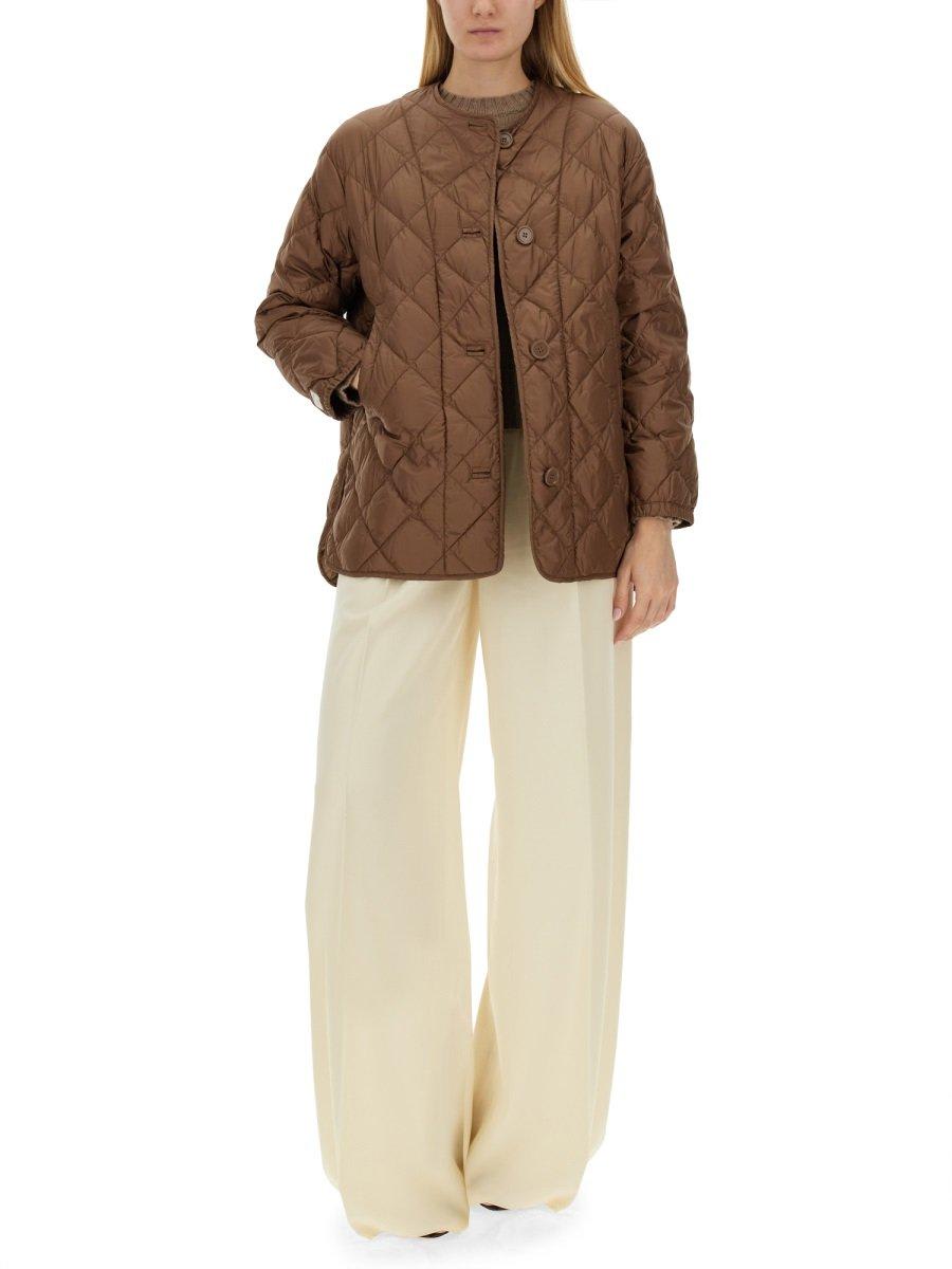 Shop Max Mara Buttoned Long-sleeved Quilted Jacket In Beige