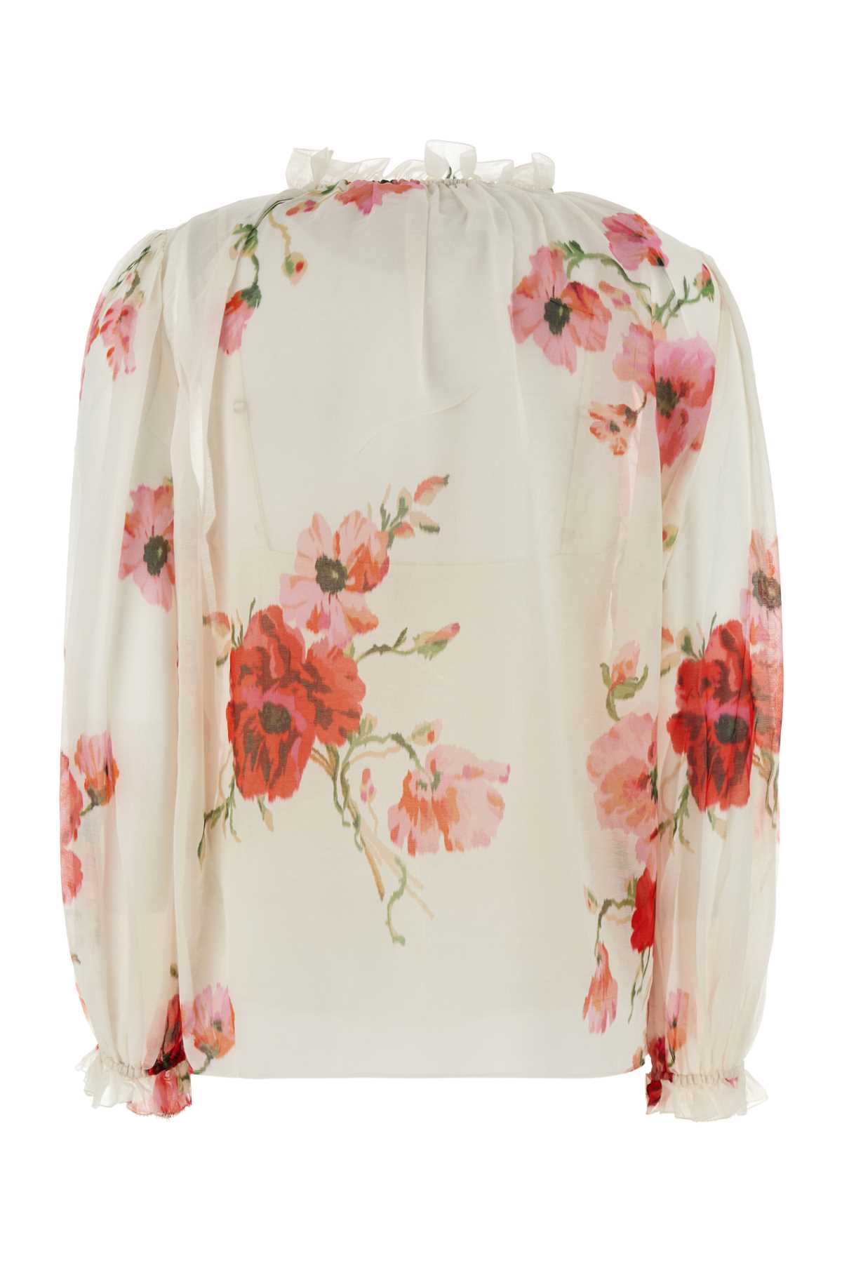 Shop Zimmermann Printed Cotton Blend Lightburst Billow Blouse In Creamredfloral