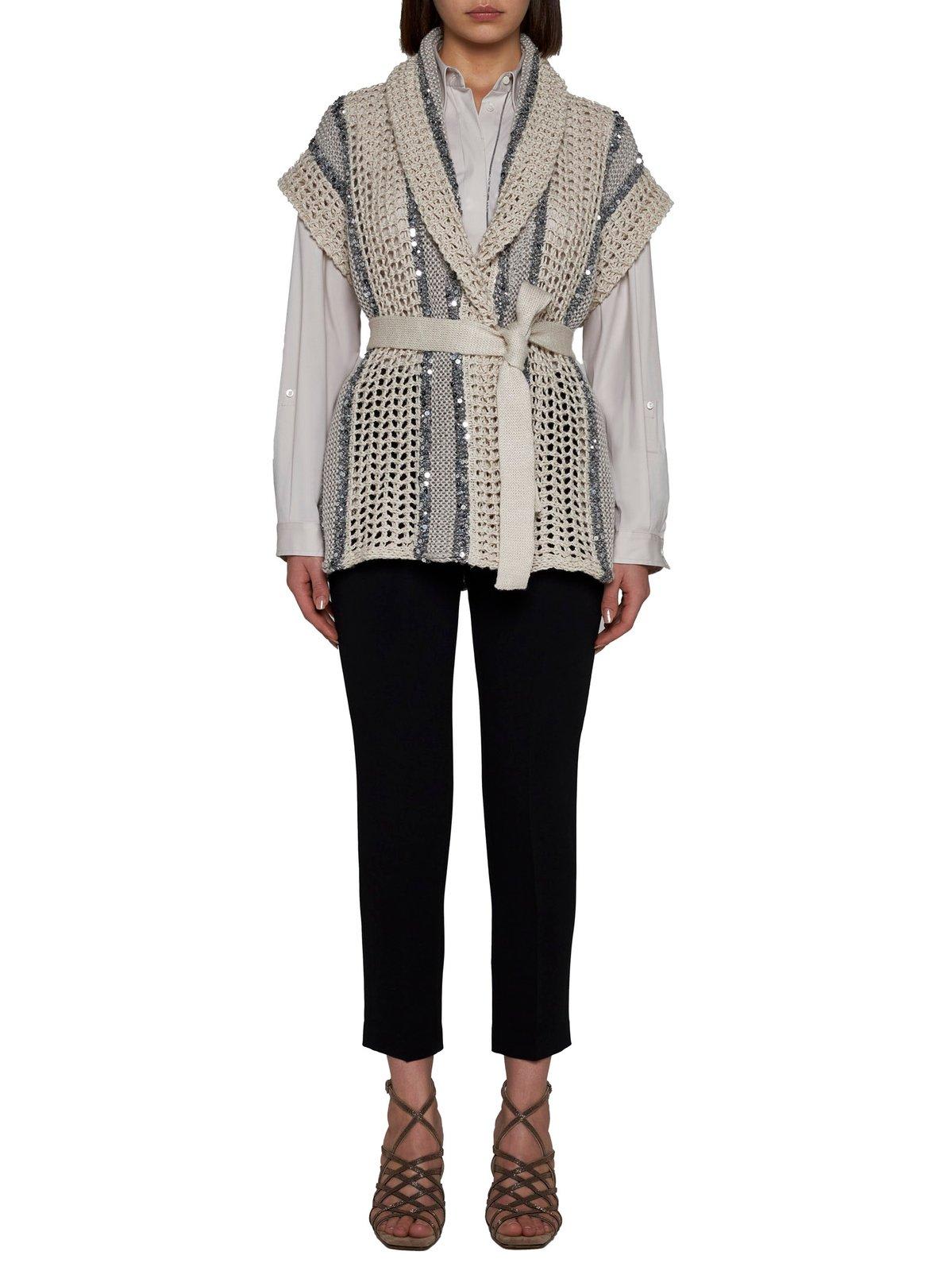 Shop Brunello Cucinelli Sequin Embellished Chunky Knit Vest In Neutrals