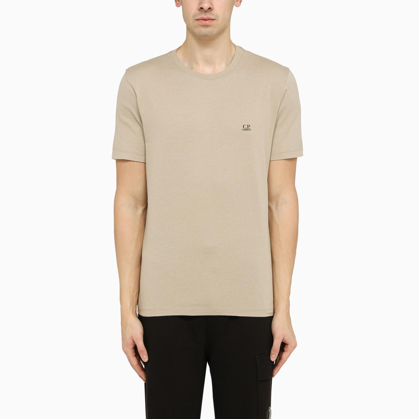 C.P. COMPANY BEIGE T-SHIRT WITH LOGO PRINT ON THE CHEST