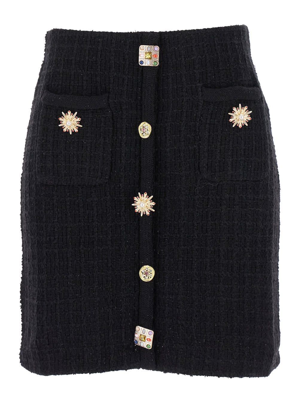 Black Jewel Button Knit Mini Skirt