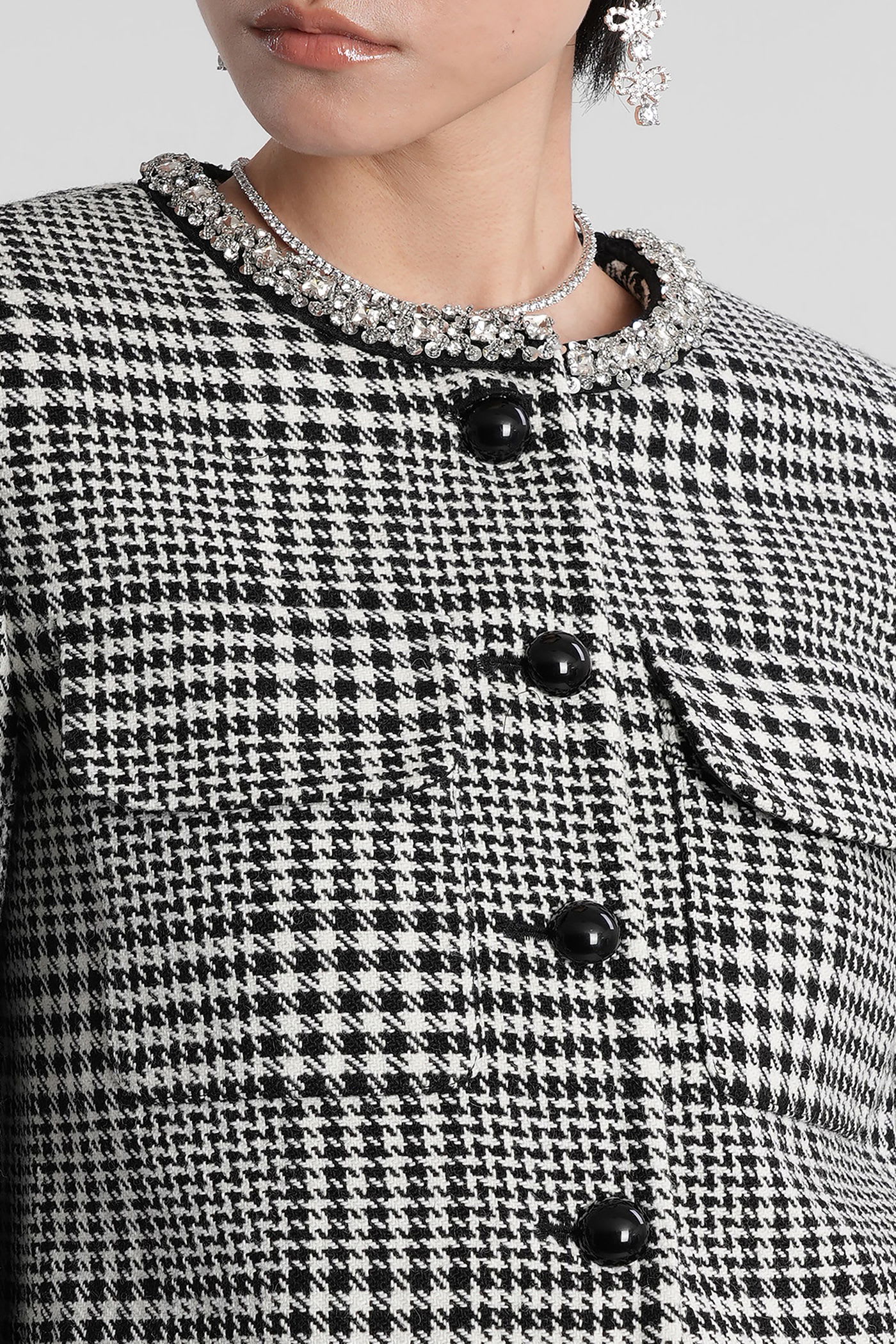 Self-portrait Houndstooth Cropped Jacket In Black